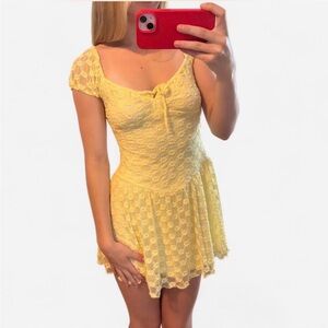 Sunny Yellow Lace Mini Dress